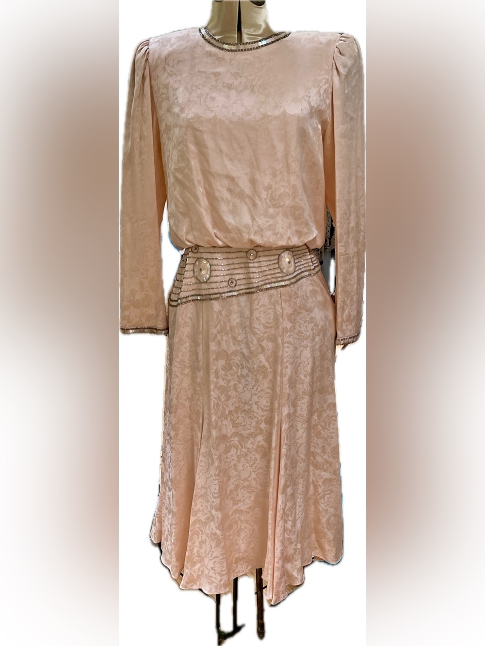 Vintage 80s Silk Jacquard Dress